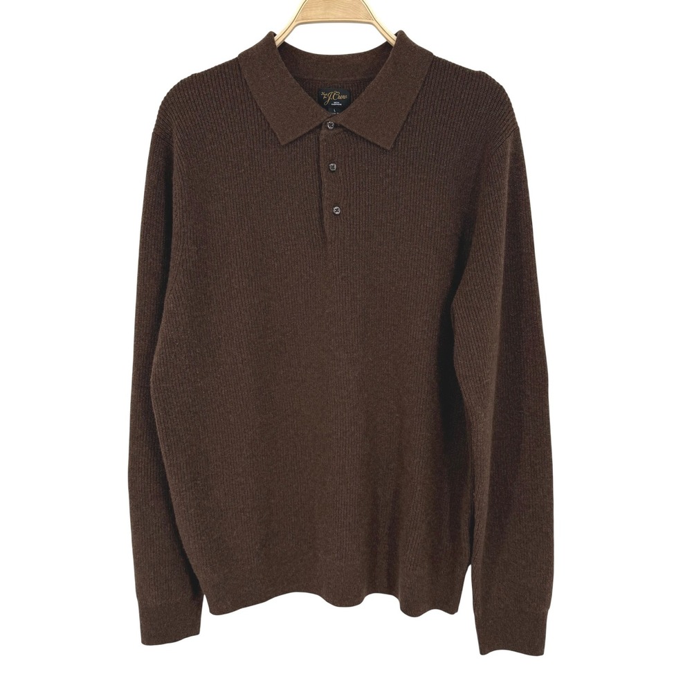 J.Crew Polo Sweater Mens Large Brown Excellent 100% Cashmere Ribbed CM304